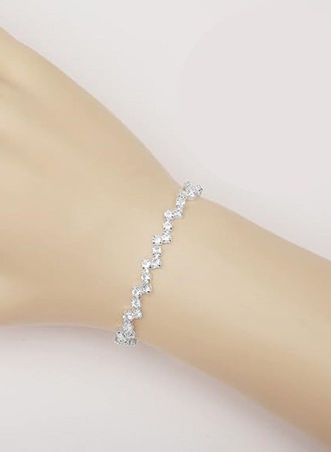 Beauenty MAKINGTEC Necklace Earrings Bracelet Set, Crystal Bridal Wedding, Jewelry Sets for Brides Bridesmaid Prom, Costume Accessories for Women (Sliver)  - Image 2