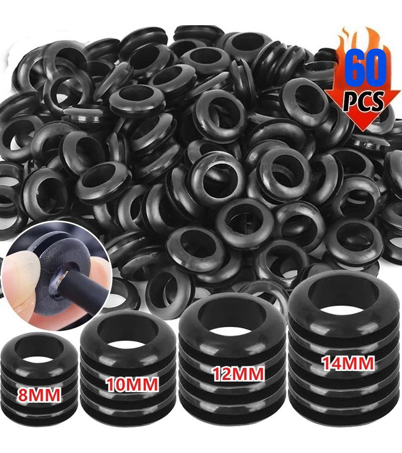 60 قطعة من مجموعة حلقة حماية السلك الحلقي (O Ring) بقطر 8 مم إلى 14 مم، حشية ختم مزدوجة الجوانب، حلقة مطاطية معزولة. - Image 5