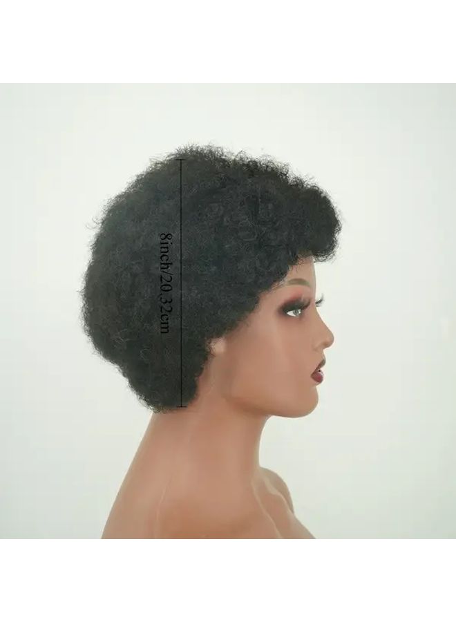 Black Curly Straight Natural Hair Wig 8 Inch Lightweight for Daily - Image 4