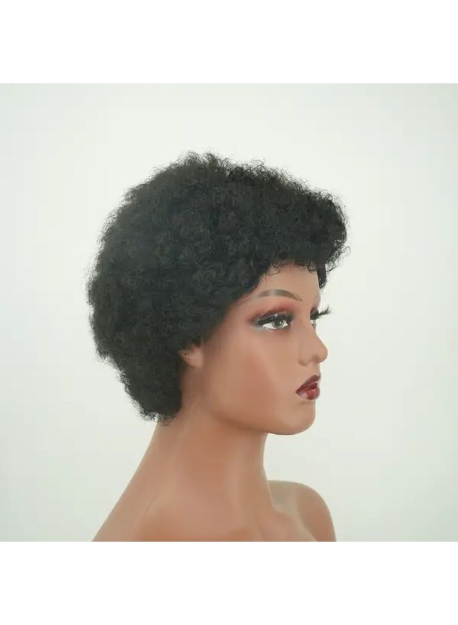 Black Curly Straight Natural Hair Wig 8 Inch Lightweight for Daily - Image 2