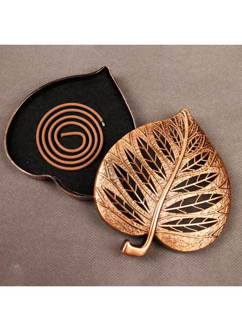 Y&D - Bodhi Leaf Aromatherapy Box Retro Incense Holders Home Creative Desktop Ornaments-Red Copper11*9.5*2cm - Image 1