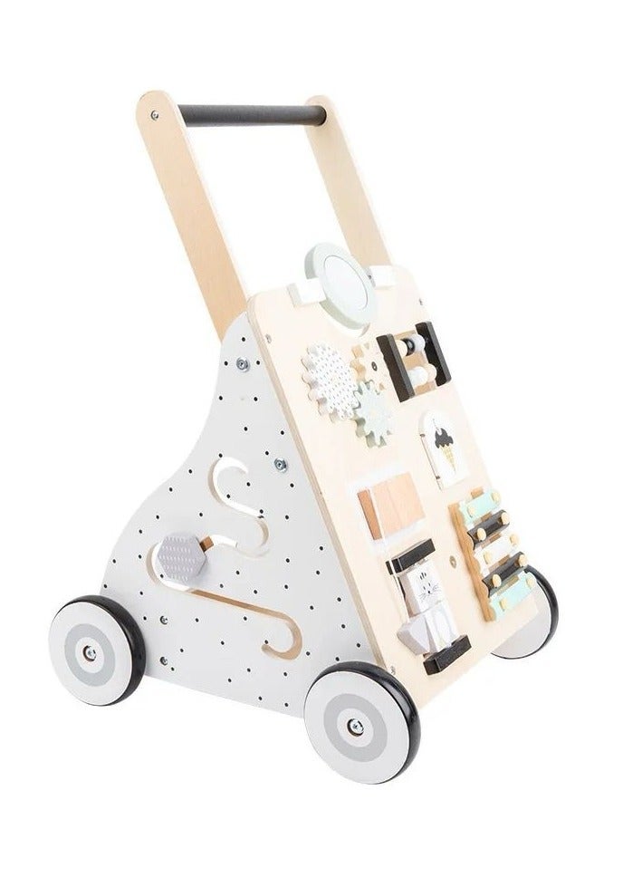 Pikkaboo Woody Buddy Walker with Busy Board White - Image 1