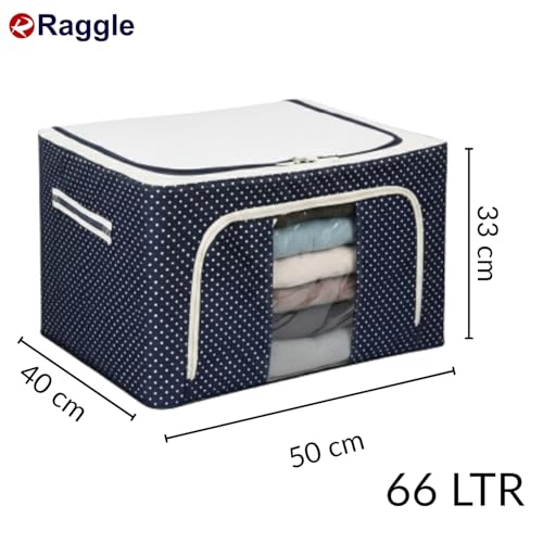 Raggle polycotton 3PCS Clothes Storage Organizer Bins, Foldable Storage Bins-Cloth Steel Frame Storage Box with Foldable Clear Window & Reinforced Handles 50 * 40 * 30CM (66l pack 3, Blue Dot) - Image 2