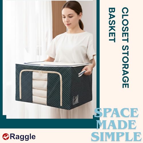Raggle polycotton 3PCS Clothes Storage Organizer Bins, Foldable Storage Bins-Cloth Steel Frame Storage Box with Foldable Clear Window & Reinforced Handles 50 * 40 * 30CM (66l pack 3, Blue Dot) - Image 3