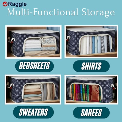 Raggle polycotton 3PCS Clothes Storage Organizer Bins, Foldable Storage Bins-Cloth Steel Frame Storage Box with Foldable Clear Window & Reinforced Handles 50 * 40 * 30CM (66l pack 3, Blue Dot) - Image 4
