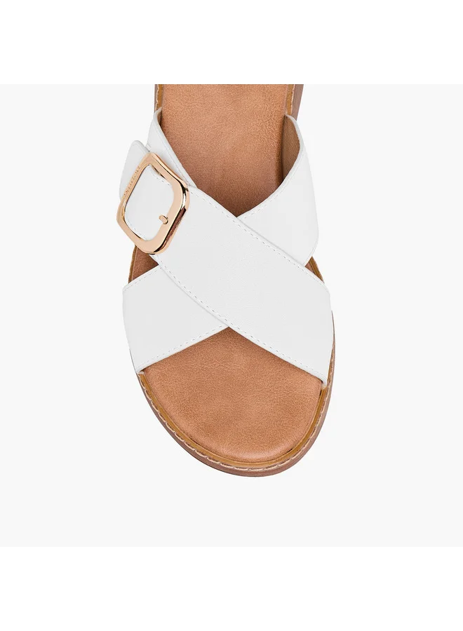 Paprika Women Buckle Accent Slip-On Cross Strap Sandals