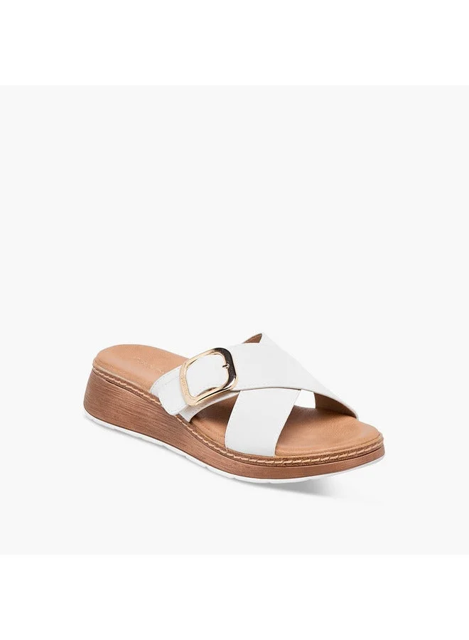 Paprika Women Buckle Accent Slip-On Cross Strap Sandals