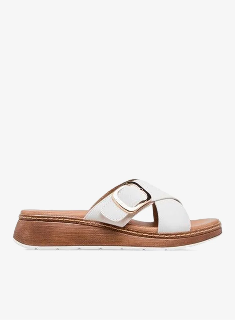 Paprika Women Buckle Accent Slip-On Cross Strap Sandals