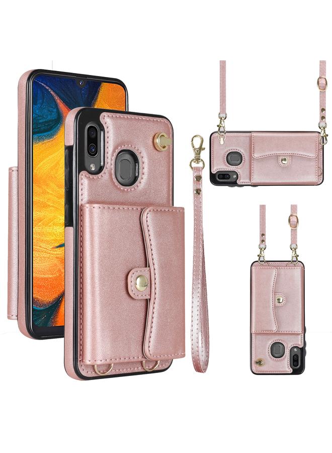 اس-توب جراب لهاتف Samsung Galaxy A20 / A30 مزود بفتحة بطاقة RFID من الجلد مع حبل طويل - Image 1