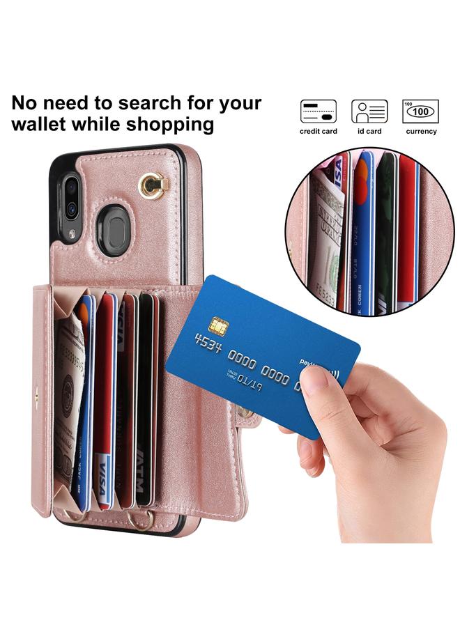 اس-توب جراب لهاتف Samsung Galaxy A20 / A30 مزود بفتحة بطاقة RFID من الجلد مع حبل طويل - Image 2