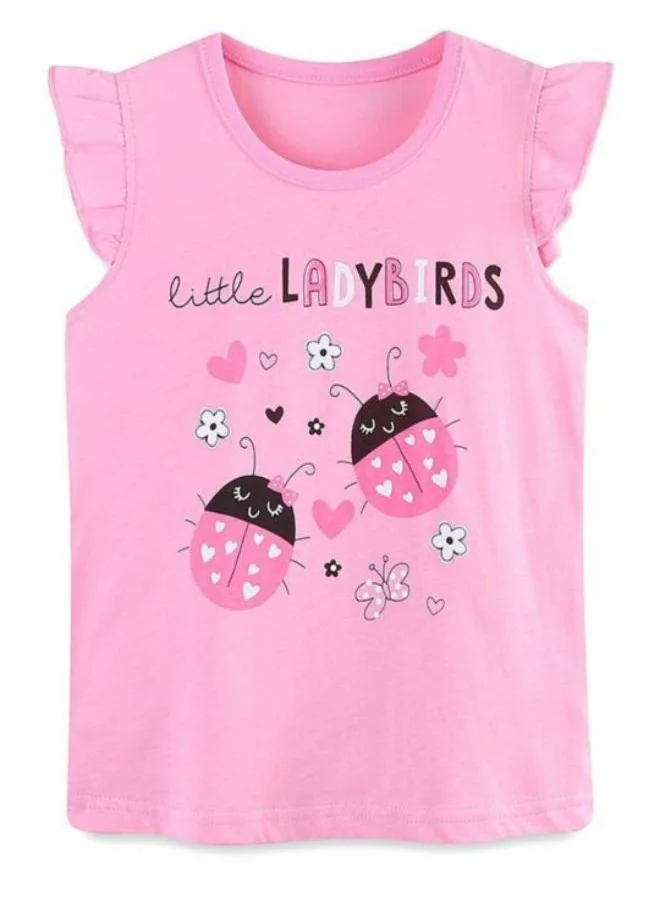 YUNIQEE Pink Printed Cap Sleeve Crew Neck T-Shirt