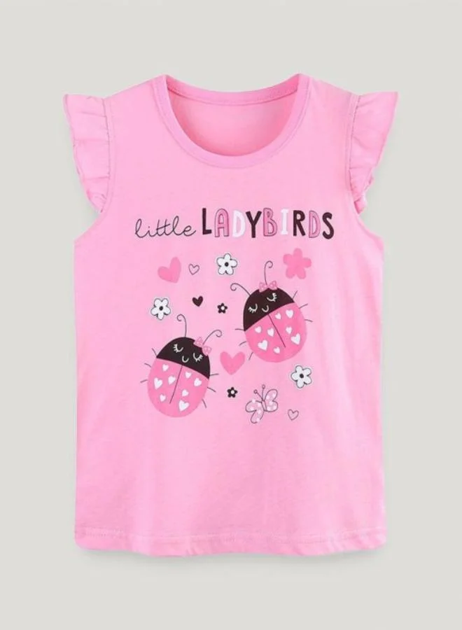 YUNIQEE Pink Printed Cap Sleeve Crew Neck T-Shirt