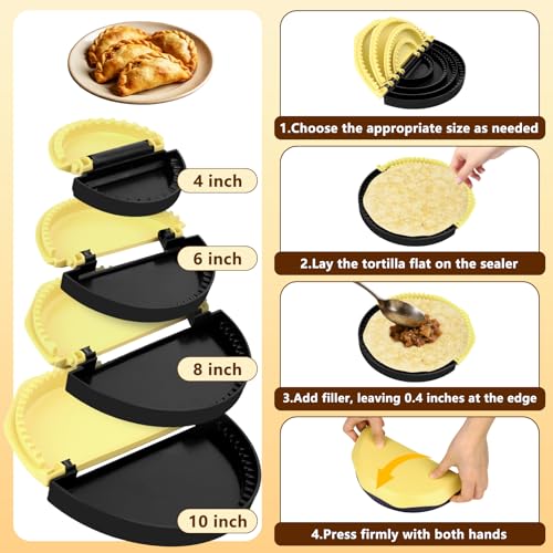 Meetory Tortilla Sealer - 4-in-1 Quesadilla Makerfor 4"/6"/8"/10", Flip Wrap Tortilla Make for Burritos, Tacos, Dumplings and Calzone Dishwasher Safe Crimper for Easy Storage - Image 2