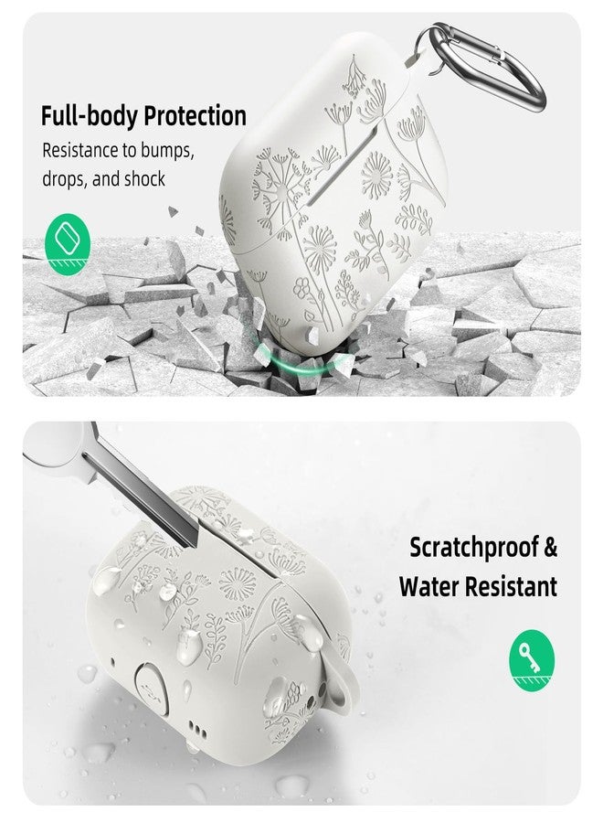 Lerobo Flower Engraved Cover Compatible with Airpods Pro Case 2nd Generation Cute, Full Protective Case for Apple AirPod Pro/Pro 2 Case USB C for Girls Soft Silicone Skin, Front LED Visible, Starlight - Image 3