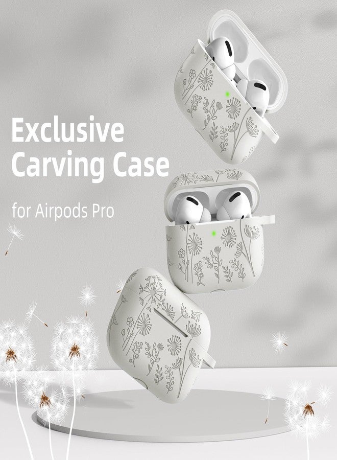 Lerobo Flower Engraved Cover Compatible with Airpods Pro Case 2nd Generation Cute, Full Protective Case for Apple AirPod Pro/Pro 2 Case USB C for Girls Soft Silicone Skin, Front LED Visible, Starlight - Image 2