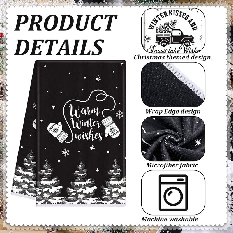 FuWeave 6 Pcs Winter Kitchen Towels Black White Snowman Dish Hand Towel 158 x 236 Snowflake Let It Snow Decorative Tea Dish Towels Farmhouse Xmas Kitchen Decor for Bathroom Housewarming Gift - Image 4