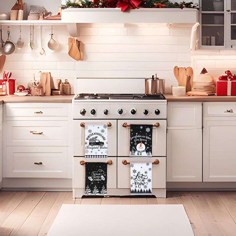 FuWeave 6 Pcs Winter Kitchen Towels Black White Snowman Dish Hand Towel 158 x 236 Snowflake Let It Snow Decorative Tea Dish Towels Farmhouse Xmas Kitchen Decor for Bathroom Housewarming Gift - Image 2