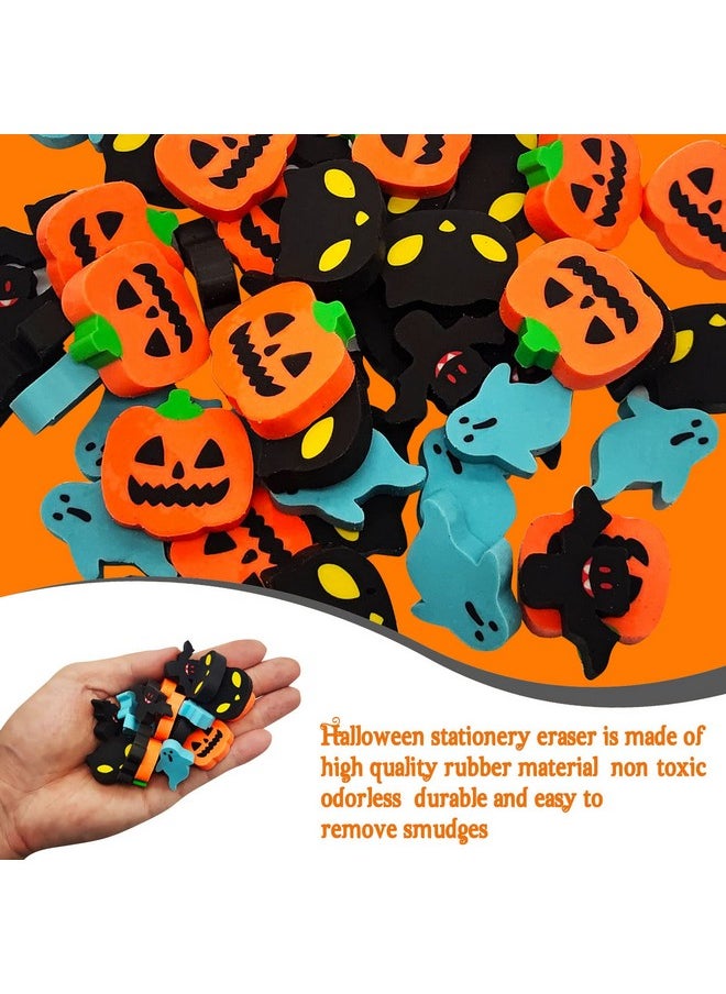 OZIO - Halloween Mini Erasers For Kids, 4 Styles Cute Halloween Erasers For Kids Bulk, Fun Pumpkin Ghost Bat Erasers, Halloween Trick Or Treat Party Favors Goody Bag Filler 48Pcs, Halloween Decorations - Image 1
