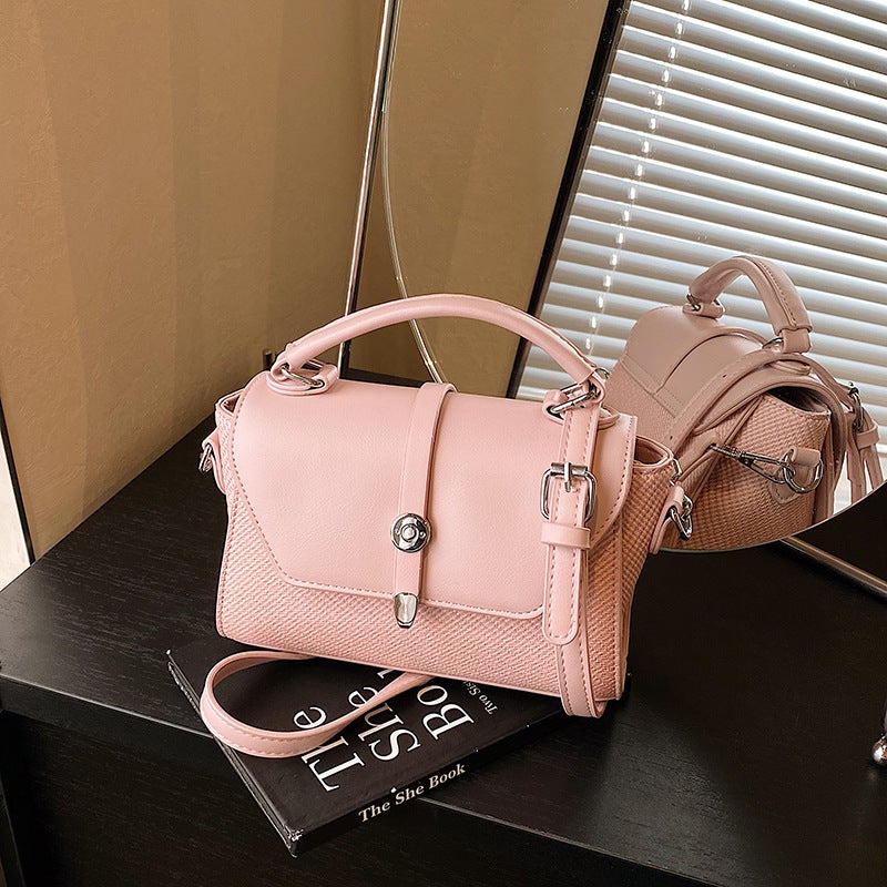 Trendy Fashion Large-Capacity Retro Crossbody Bag With Color-Blocking Small Square Texture Bag For Women - Image 3