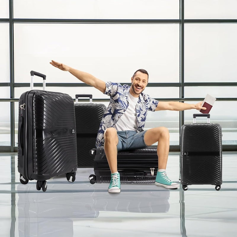 طقم حقائب السفر سولو بي بي ترولي - 4 حقائب سفر قابلة للتوسيع مع 4 عجلات وسحاب مضاد للسرقة (أسود) - Image 4