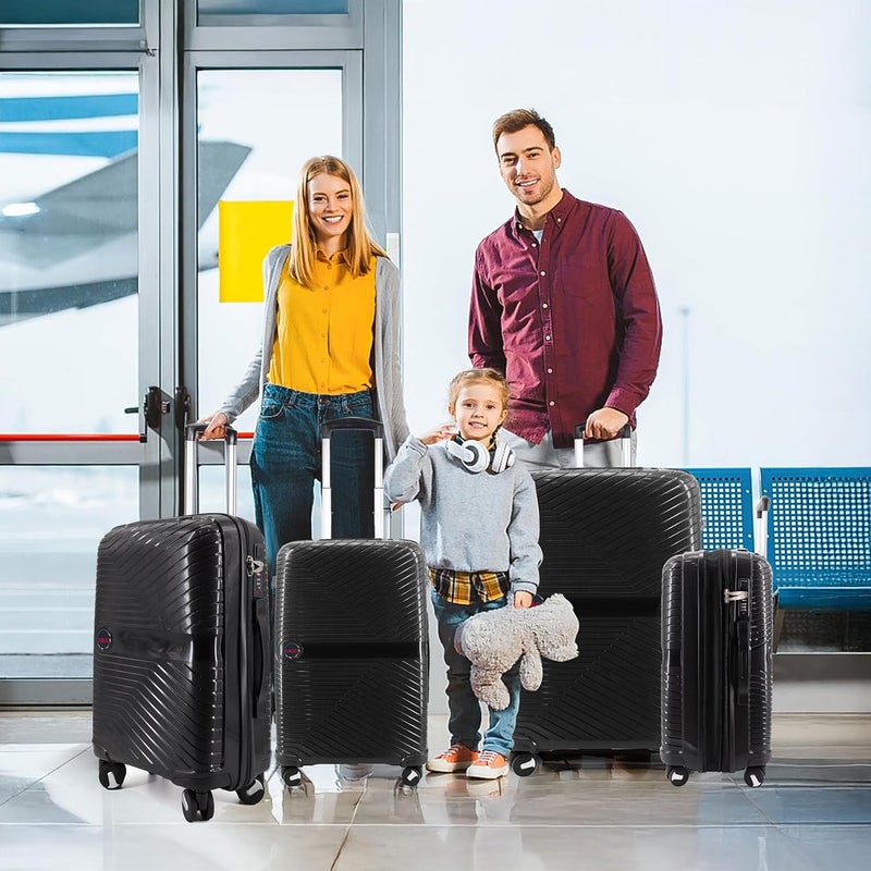 طقم حقائب السفر سولو بي بي ترولي - 4 حقائب سفر قابلة للتوسيع مع 4 عجلات وسحاب مضاد للسرقة (أسود) - Image 2