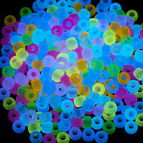 Gxueshan 1000 Pcs Acrylic 9 Color Pony Beads 6x9mm Bulk Glow in The Dark for Necklace, Friendship Bracelet Making, Hair Braids Kandi - Image 1