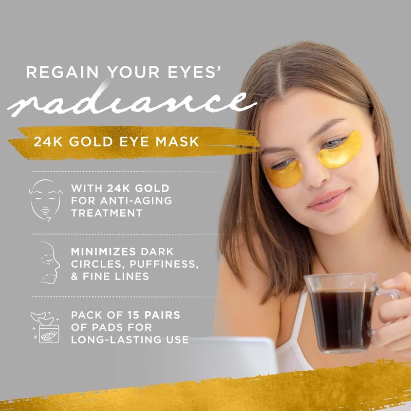 Dermoland Under Eye Patches For Women â€“ 24K Gold Eye Masks, 15 Pairs | Hyaluronic Acid | Reduces Puffiness, Dark Circles & Wrinkles | Vegan & Hydrating - Image 2