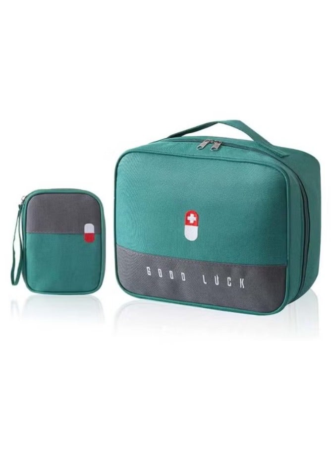 Empty First Aid Kit Travel Medical Supplies Cosmetic Storage Bag Insulated Medicine Bag Convenient Safety Kit Suitable for Home Outdoor Hiking Camping Car Office Workplace (Green) - Image 1