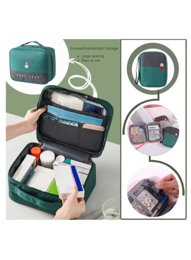 Empty First Aid Kit Travel Medical Supplies Cosmetic Storage Bag Insulated Medicine Bag Convenient Safety Kit Suitable for Home Outdoor Hiking Camping Car Office Workplace (Green) - Image 2