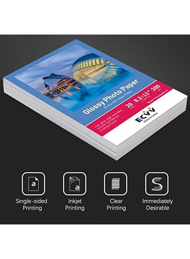 إي سي في في ورق صور A4 Rc عالي اللمعان للطابعة ورق طباعة الصور 210 * 297 مم أبيض لامع 20 ورقة - Image 2