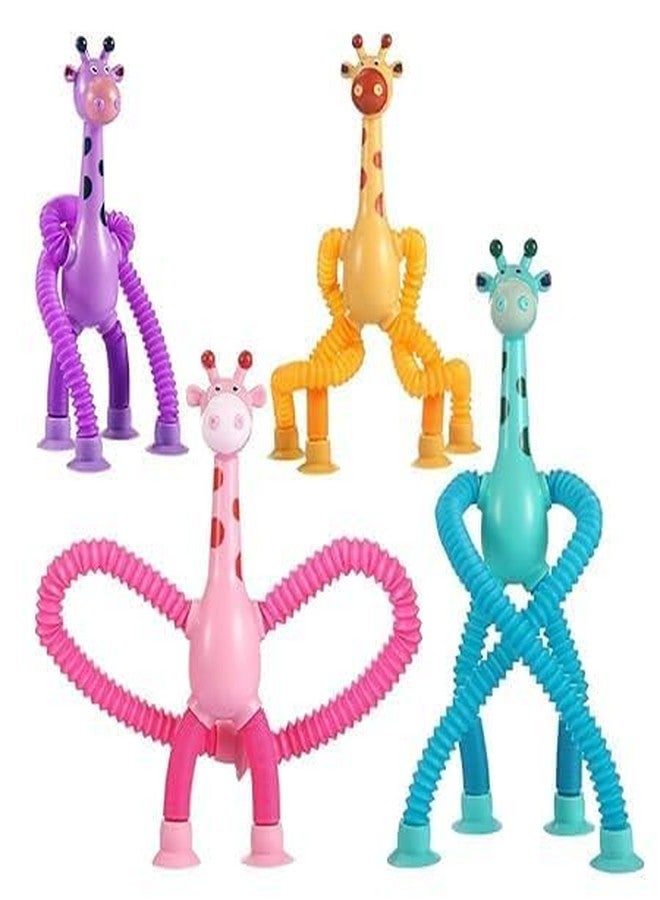 DARKFISH Pack of 2 Telescopic Suction Cup Kids Travel for Flight Pull String for Babies for Boy Girls Robot Light Tube Toddlers Gift Unique for Kids (Giraffe) Multi Colour - Image 1