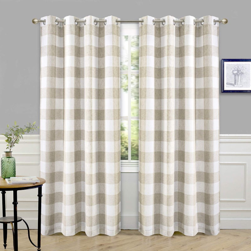 DriftAway Buffalo Plaid Check Curtains Woven Plaid Pattern Lined Blackout Thermal Insulated Window Curtain Grommet 2 Layers 2 Panels 52 Inch by 84 Inch Taupe