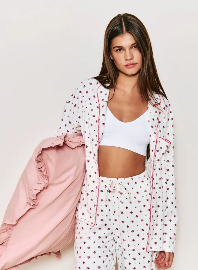 انديز قميص جيرسيه مضلع بأنماط زهرية