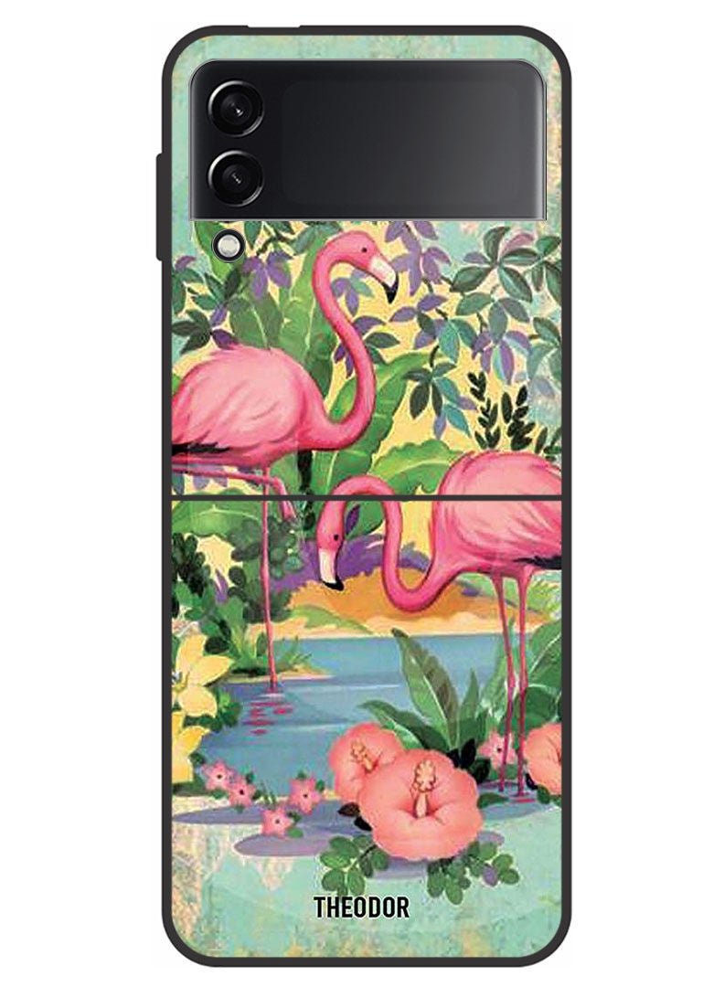 Theodor Protective Case Cover For Samsung Galaxy Z Flip 3 5G    Pink Flamingoes - Image 1