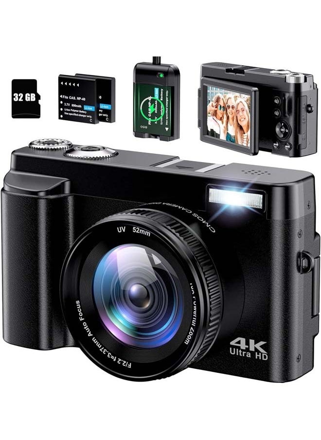L&E - 4K Digital Camera for Photography Autofocus 48MP 4K Camera with SD Card,180° 3.0 inch Flip Screen Vlogging Camera for YouTube Video Compact Cameras with 16X Digital Zoom - Image 1