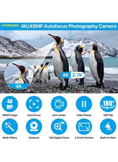 L&E 4K Digital Camera for Photography Autofocus 48MP 4K Camera with SD Card,180° 3.0 inch Flip Screen Vlogging Camera for YouTube Video Compact Cameras with 16X Digital Zoom  - Image 2