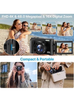 L&E 4K Digital Camera for Photography Autofocus 48MP 4K Camera with SD Card,180° 3.0 inch Flip Screen Vlogging Camera for YouTube Video Compact Cameras with 16X Digital Zoom  - Image 4