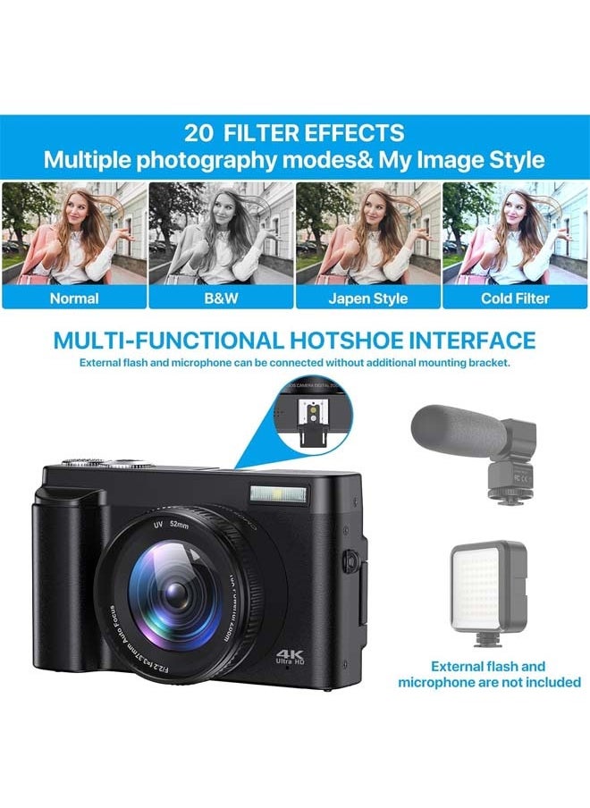 L&E - 4K Digital Camera for Photography Autofocus 48MP 4K Camera with SD Card,180° 3.0 inch Flip Screen Vlogging Camera for YouTube Video Compact Cameras with 16X Digital Zoom - Image 1