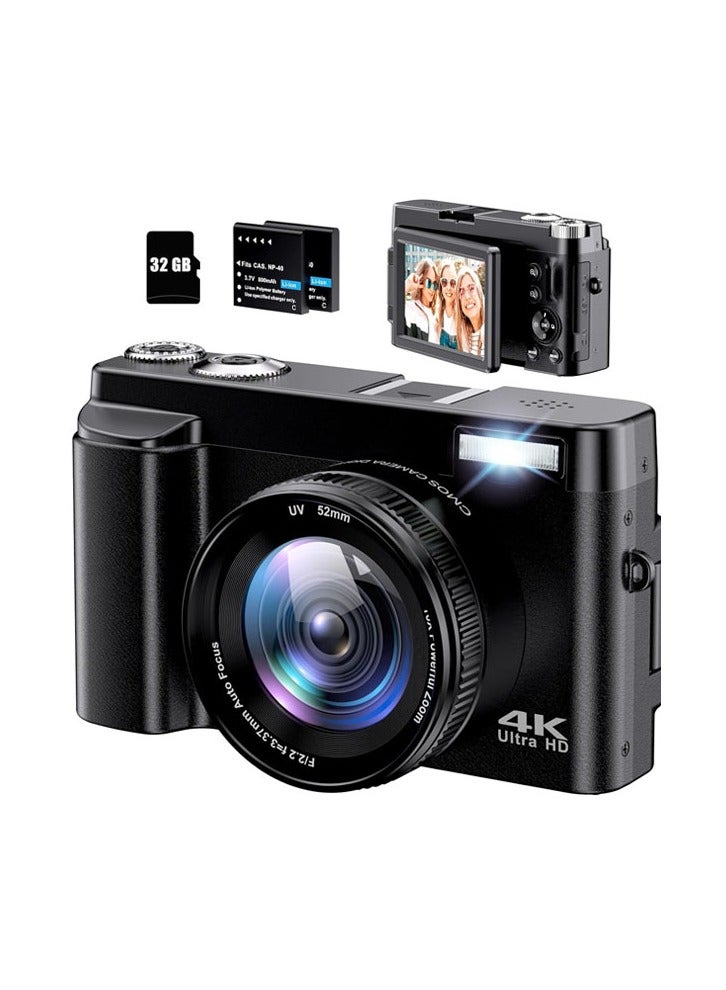 4K Digital Camera for Photography Autofocus 48MP 4K Camera with SD Card,180° 3.0 inch Flip Screen Vlogging Camera for YouTube Video Compact Cameras with 16X Digital Zoom