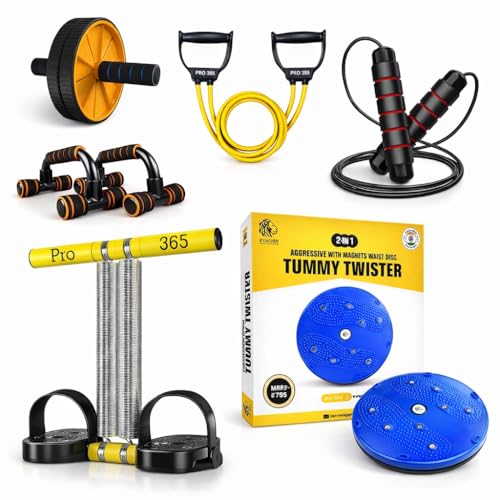 PRO365 Home Fitness Equipment Kit – 6-in-1 Workout Set with Ab Roller Wheel, Resistance Bands, Jump Rope, Push-Up Bars, Tummy Twister & Spring Chest Expander | Full Body Gym Combo for Men & Women - Image 1