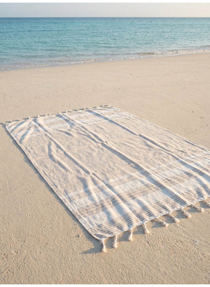 Ambrosia 90x180 cm Polycotton Light Beige Striped Turkish Fouta Towel and Multipurpose Blanket for Beach, Bath, Travel Wrap, Picnic, and Quick Drying Pool Accessory - Image 4