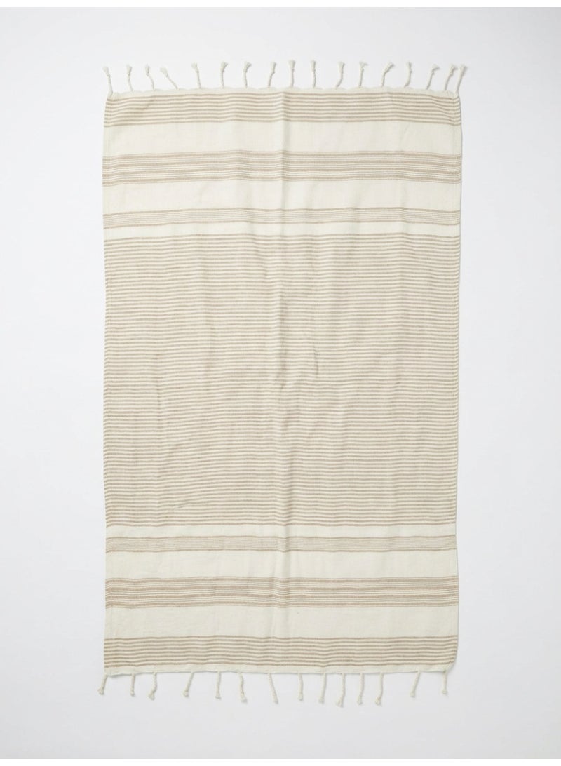 Ambrosia 90x180 cm Polycotton Light Beige Striped Turkish Fouta Towel and Multipurpose Blanket for Beach, Bath, Travel Wrap, Picnic, and Quick Drying Pool Accessory - Image 1