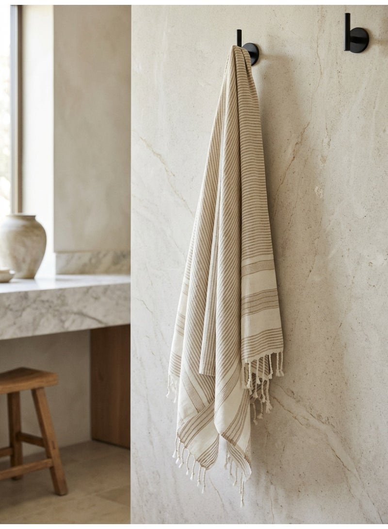 Ambrosia 90x180 cm Polycotton Light Beige Striped Turkish Fouta Towel and Multipurpose Blanket for Beach, Bath, Travel Wrap, Picnic, and Quick Drying Pool Accessory - Image 3