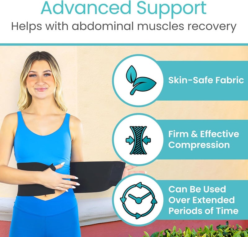 Vive Abdominal Binder Post Surgery 2 Panel  Postpartum Belly Band  CSection Hysterectomy Hernia Belt for Women Men Black - Image 3