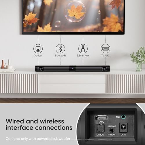 WebsLand Sound Bar for Smart TV, 80W 2.0 Channel Detachable Soundbar with Optical/ARC/AUX/Bluetooth, Surround Sound System for Home Theater, Wall Mountable or Desktop TV Speaker. - Image 4