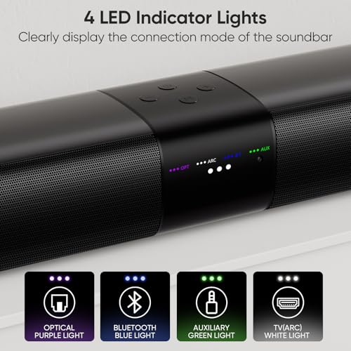 WebsLand Sound Bar for Smart TV, 80W 2.0 Channel Detachable Soundbar with Optical/ARC/AUX/Bluetooth, Surround Sound System for Home Theater, Wall Mountable or Desktop TV Speaker. - Image 3