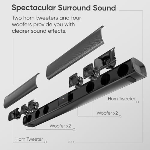 WebsLand Sound Bar for Smart TV, 80W 2.0 Channel Detachable Soundbar with Optical/ARC/AUX/Bluetooth, Surround Sound System for Home Theater, Wall Mountable or Desktop TV Speaker. - Image 2