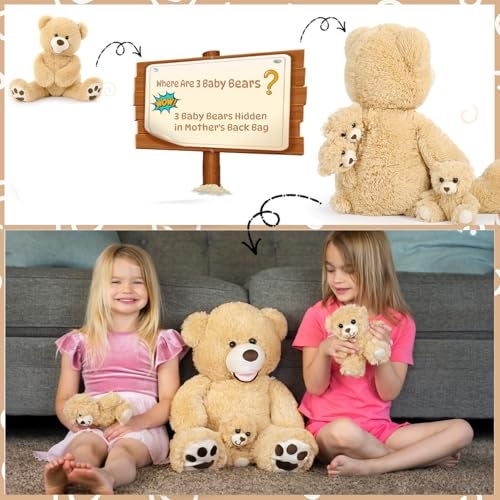 MorisMos Giant Teddy Bear Stuffed Animals28 Mommy Stuffed Bear with 3 Babies Inside Belly4 Packs Bulk Teddy Plush Toys for Kids Girl Boy Birthday Baby Shower Mothers DayBrown - Image 5
