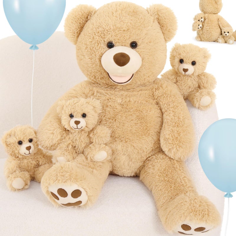 MorisMos Giant Teddy Bear Stuffed Animals28 Mommy Stuffed Bear with 3 Babies Inside Belly4 Packs Bulk Teddy Plush Toys for Kids Girl Boy Birthday Baby Shower Mothers DayBrown - Image 3