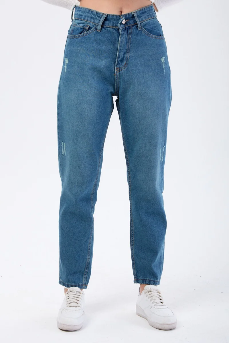 Tofisa 23668-GREEN-TINT-WASH High Waist Mom Jeans